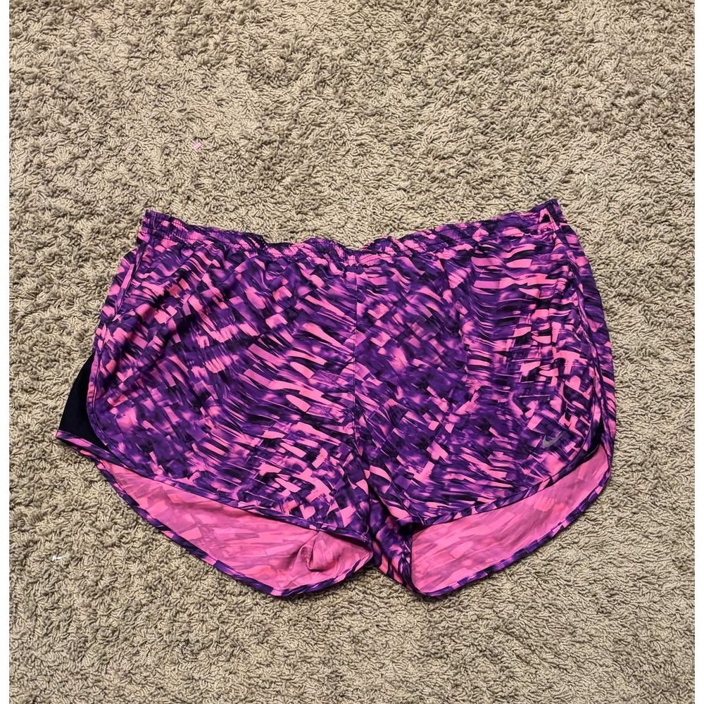 Nike Tempo Womens Purple Pink Abstract Print Running Shorts Size XL Active